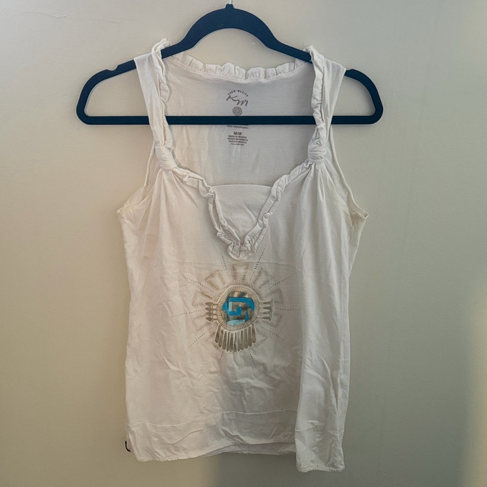 White Embellished Ruffled Tank Top